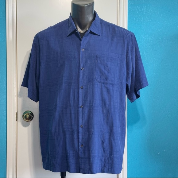 Tommy Bahama Indigo Short Sleeve button down Shirt 100% Silk XL - Picture 2 of 10